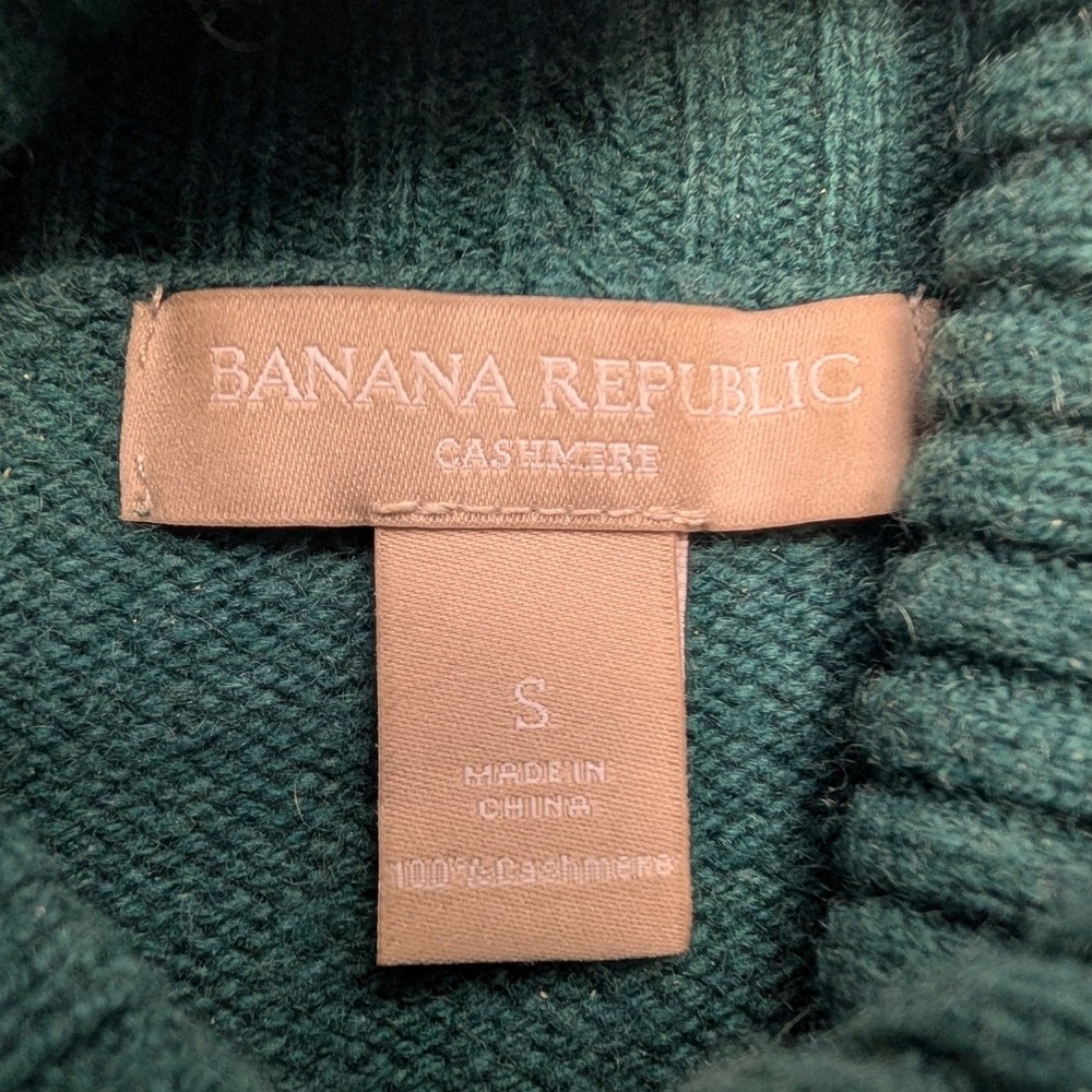 Banana Republic Cashmere Sweater Womens S Green Cable Knit Turtleneck Button - Picture 5 of 9